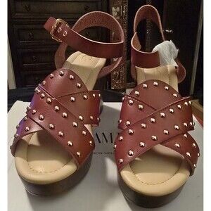 Comfort Est. 1946 Cognac Block Heel Women's Studded Studs Sandals NEW 10